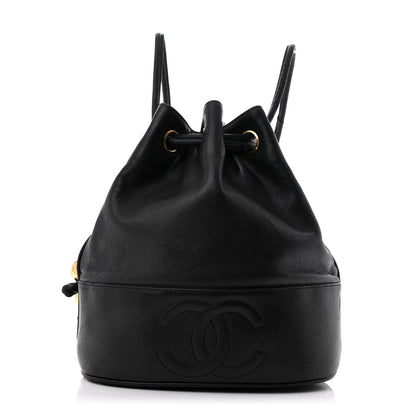 Chanel Lambskin CC Stitched Drawstring Bucket Bag Black 1 of 14