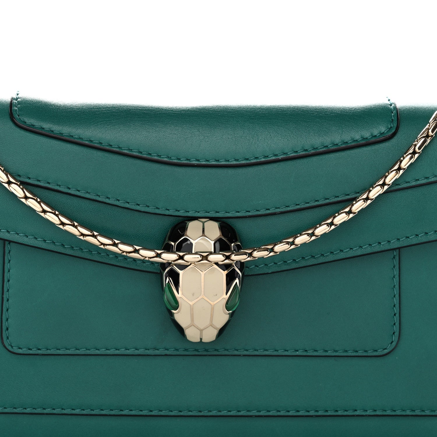 Bulgari Calfskin Serpenti Forever Flap Clutch Emerald Green 8 of 12
