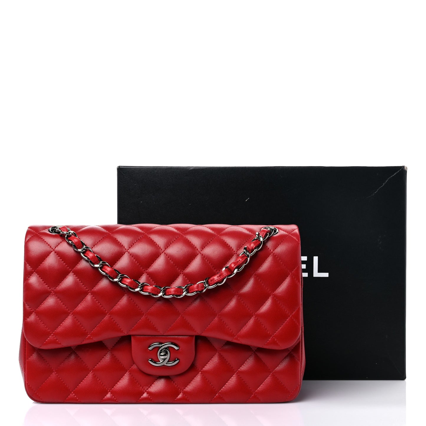 Lambskin Quilted Jumbo Double Flap Red