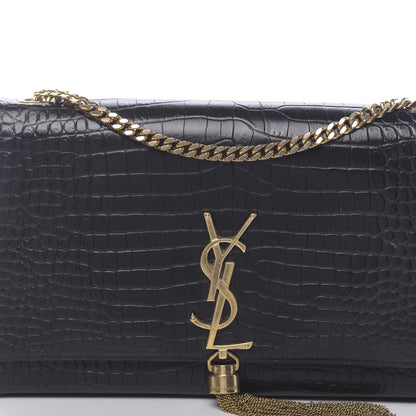 Saint Laurent Calfskin Crocodile Embossed Medium Classic Monogram Kate Tassel Satchel Black 9 of 9