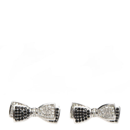 Chanel Crystal CC Bow Tie Earrings Black Silver 1 of 5
