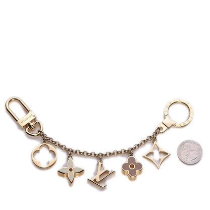 Louis Vuitton Brass Enamel Fleur De Monogram Bag Charm Chain Gold 2 of 5