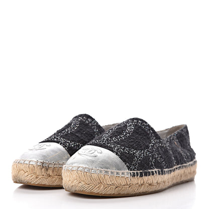 Chanel Metallic Tweed Lambskin CC Espadrilles 39 Black Silver 3 of 13
