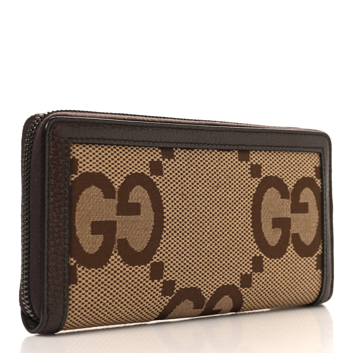 Monogram Jumbo GG Textured Dollar Calfskin Diana Zip Around Continental Wallet Camel Ebony New Acero