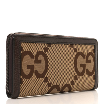 Gucci Monogram Jumbo GG Textured Dollar Calfskin Diana Zip Around Continental Wallet Camel Ebony New Acero 3 of 7