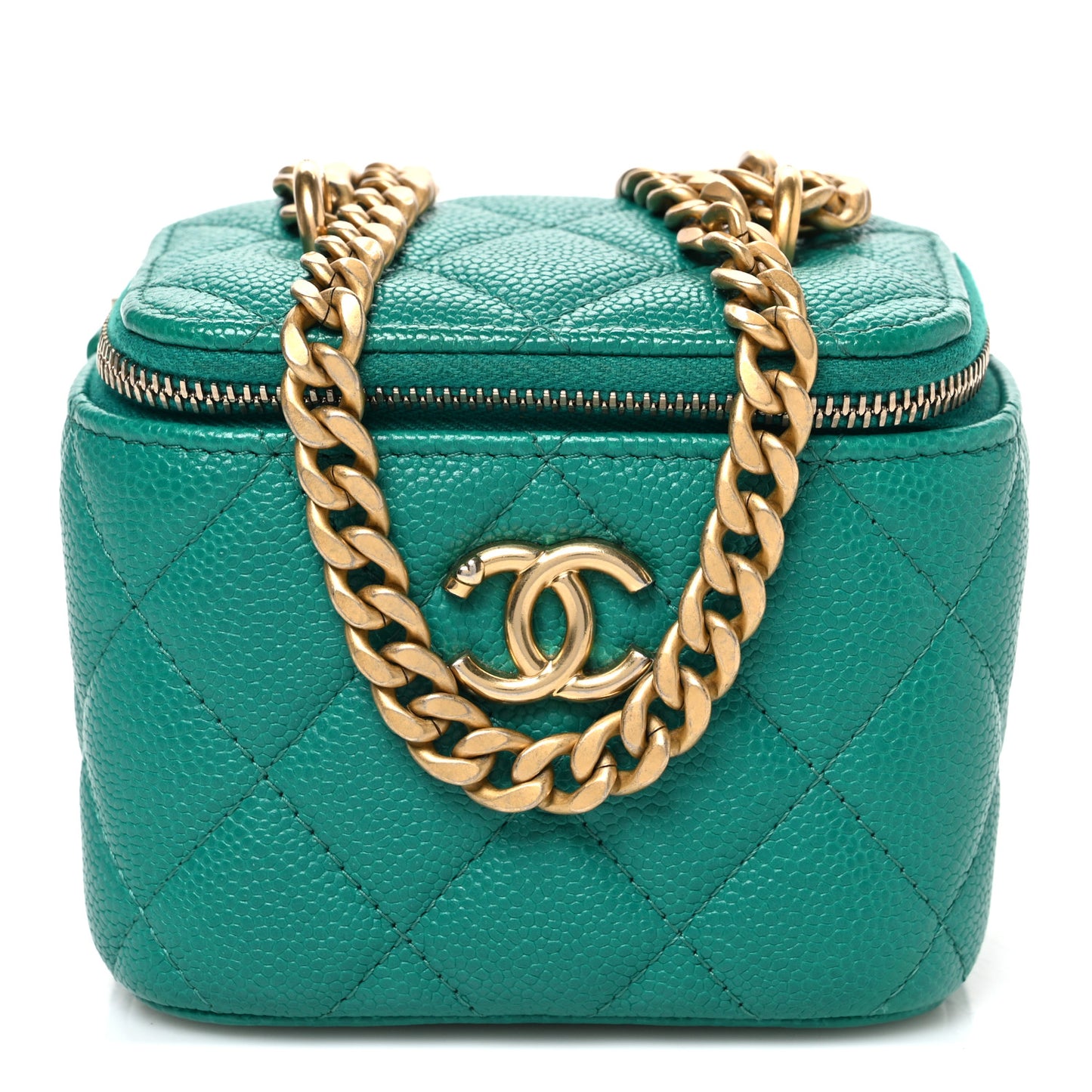 Caviar Quilted Sweetheart Mini Vanity Case Green