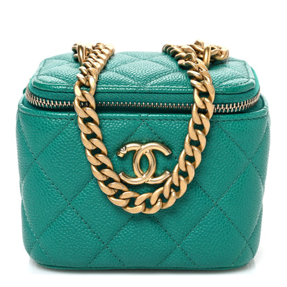 Chanel Caviar Quilted Sweetheart Mini Vanity Case Green 1 of 10