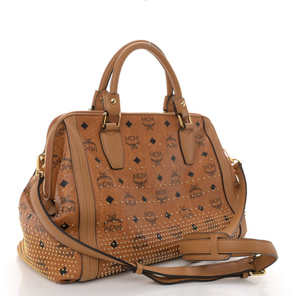 MCM Visetos Studded Boston Satchel Cognac 3 of 9
