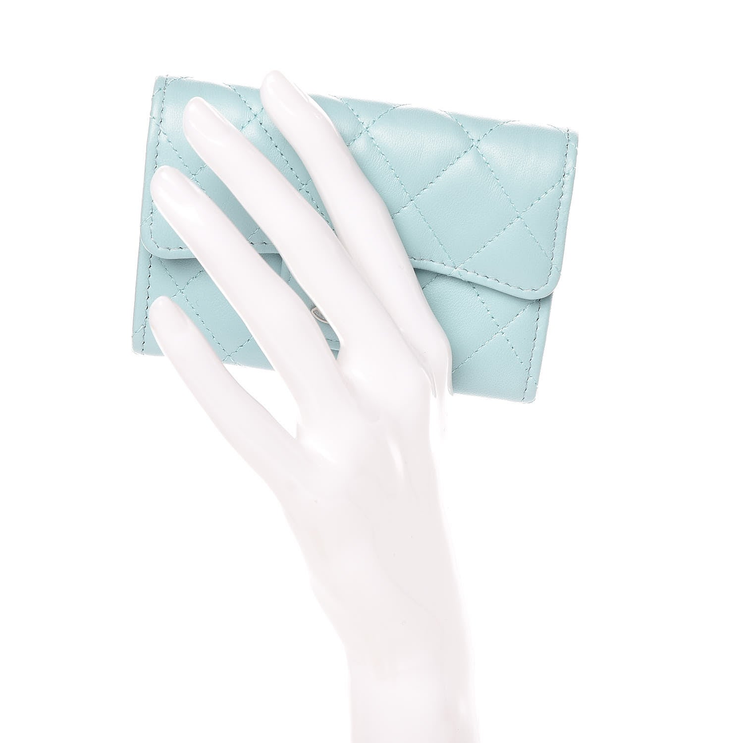 Chanel Lambskin Quilted Card Holder Light Blue 2 of 9