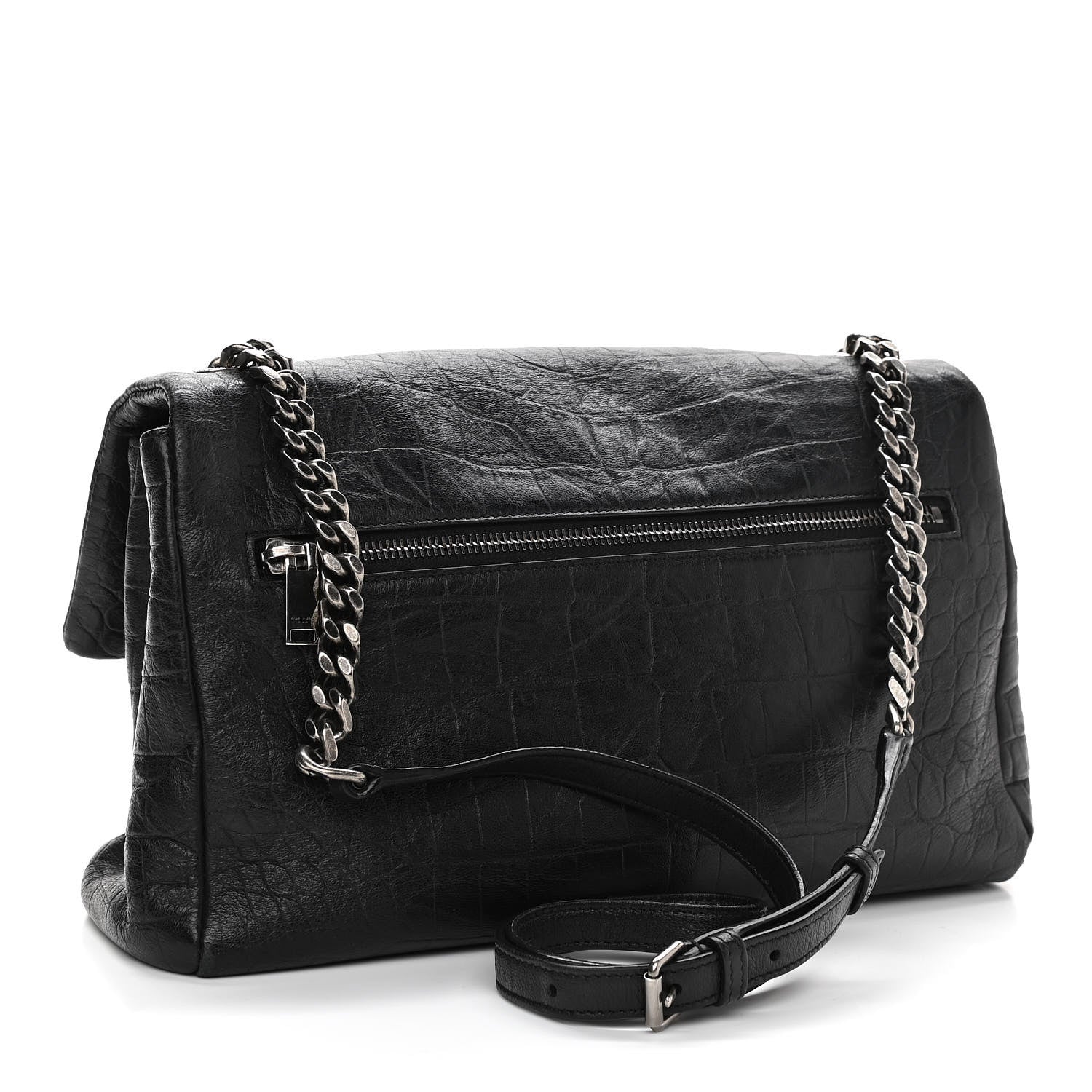 Saint Laurent Calfskin Crocodile Embossed Medium West Hollywood Monogram Fold-Over Black 3 of 13