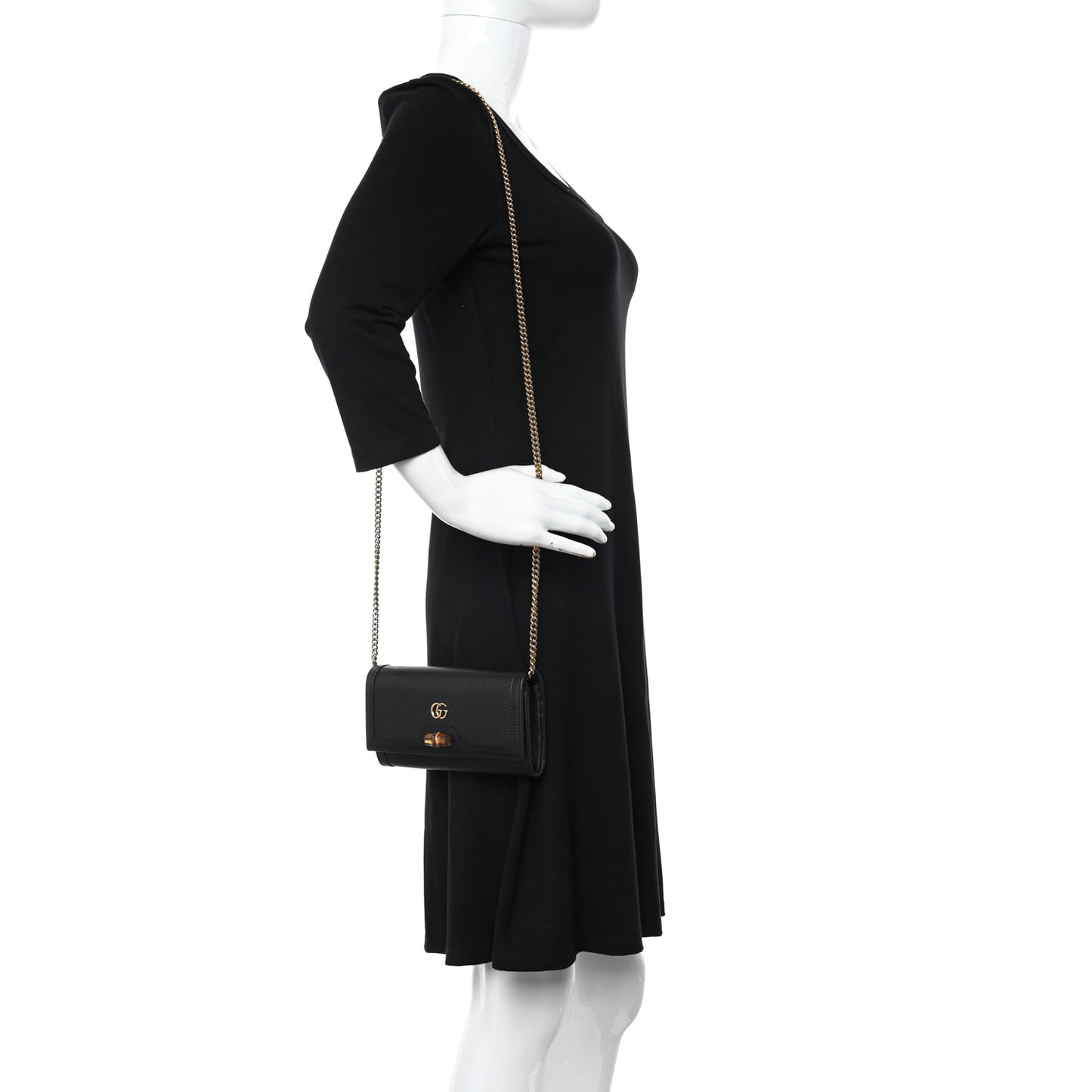 Wonka Grain Calfskin Diana Chain Wallet Black
