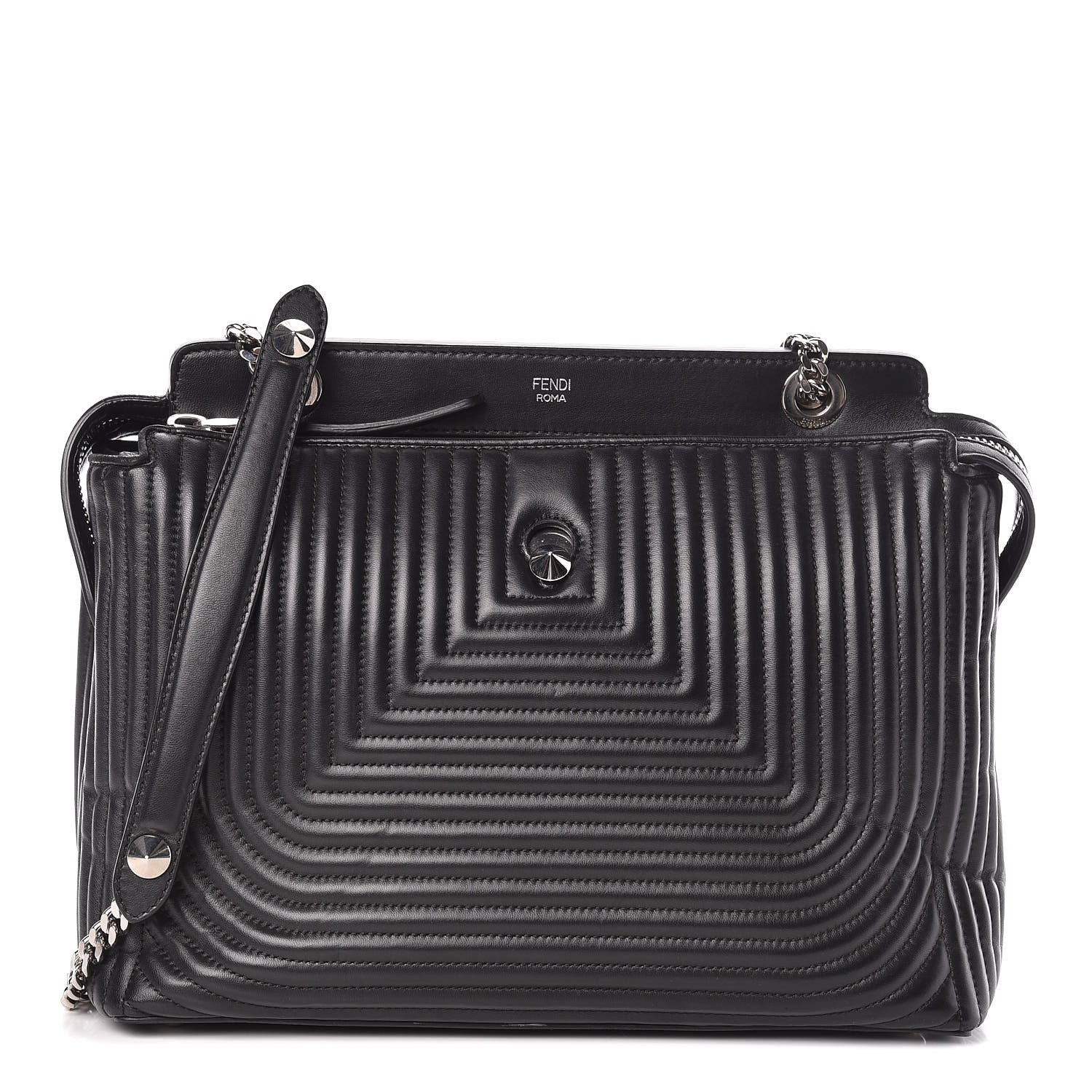 Fendi Shiny Nappa Trapuntata DotCom Chain Satchel Black 1 of 9