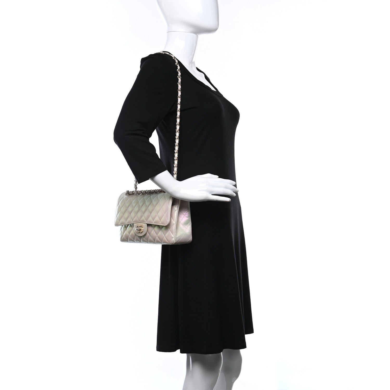 Chanel Iridescent Lambskin Quilted Medium Double Flap Ivory 3 of 9