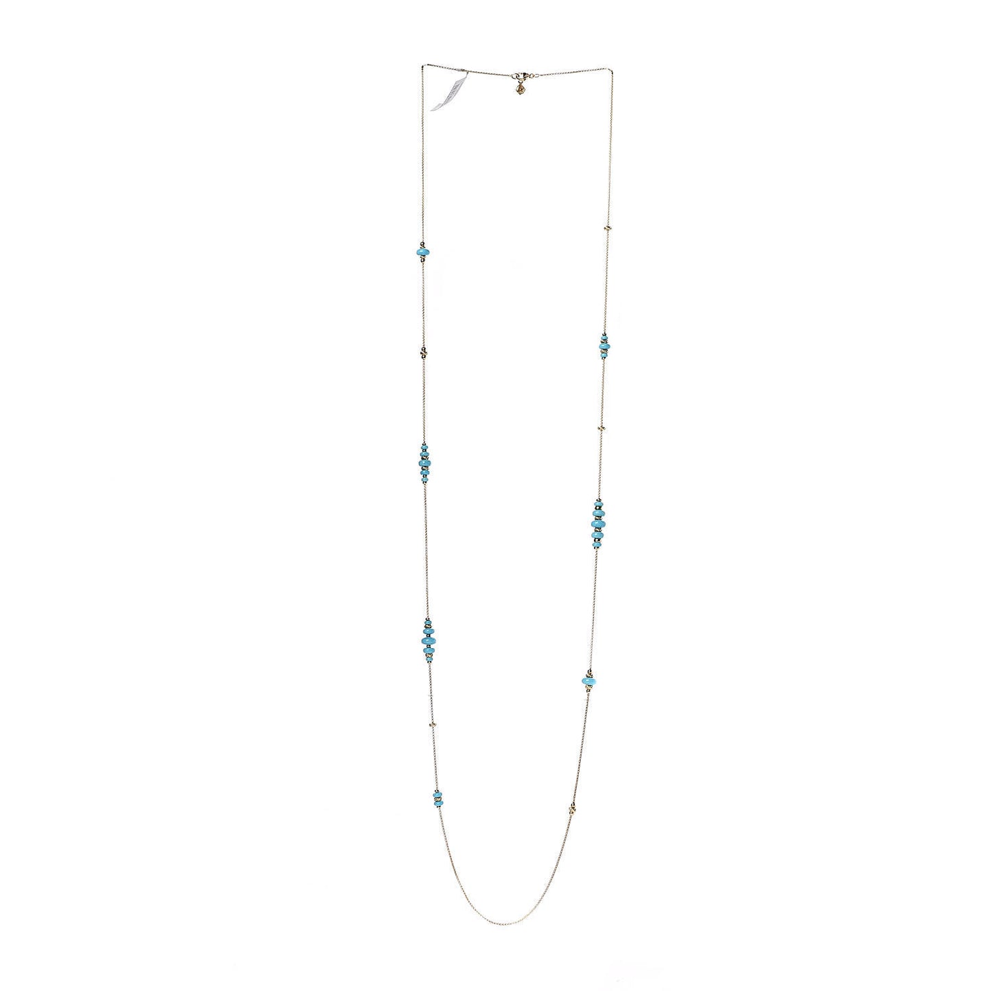 18K Yellow Gold Turquoise Rio Rondelle Long Station Necklace