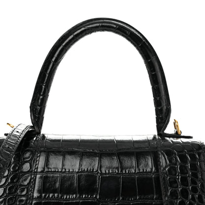 Balenciaga Shiny Calfskin Crocodile Embossed Small Hourglass Top Handle Bag Black 9 of 12