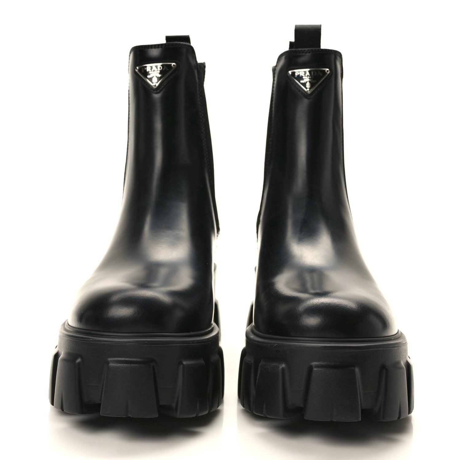 Prada Spazzolato Rois Triangle Monolith Chelsea 55mm Boots 39 Black 2 of 8