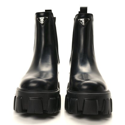 Prada Spazzolato Rois Triangle Monolith Chelsea 55mm Boots 39 Black 2 of 8