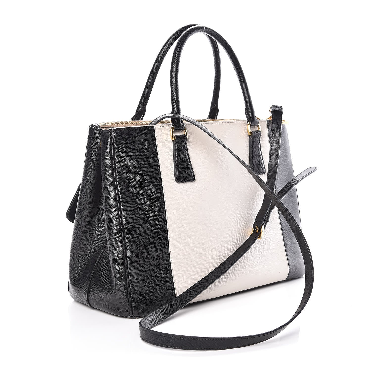 Prada Saffiano Lux Colorblock Medium Galleria Double Zip Tote Black Talco 3 of 18