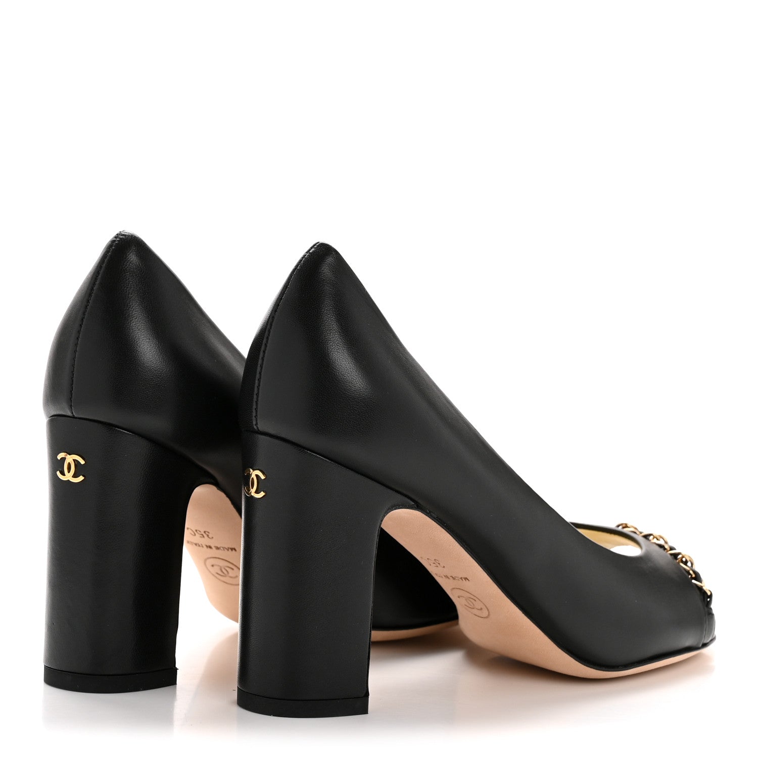 CHANEL ヒール Chanel Calfskin Peep Toe CC Pumps 35 Black 1779876 – FASHIONPHILE