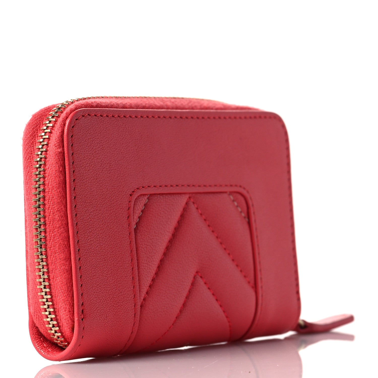 Chanel Sheepskin Chevron Quilted Mademoiselle Vintage Zip Coin Purse Pink 3 of 10