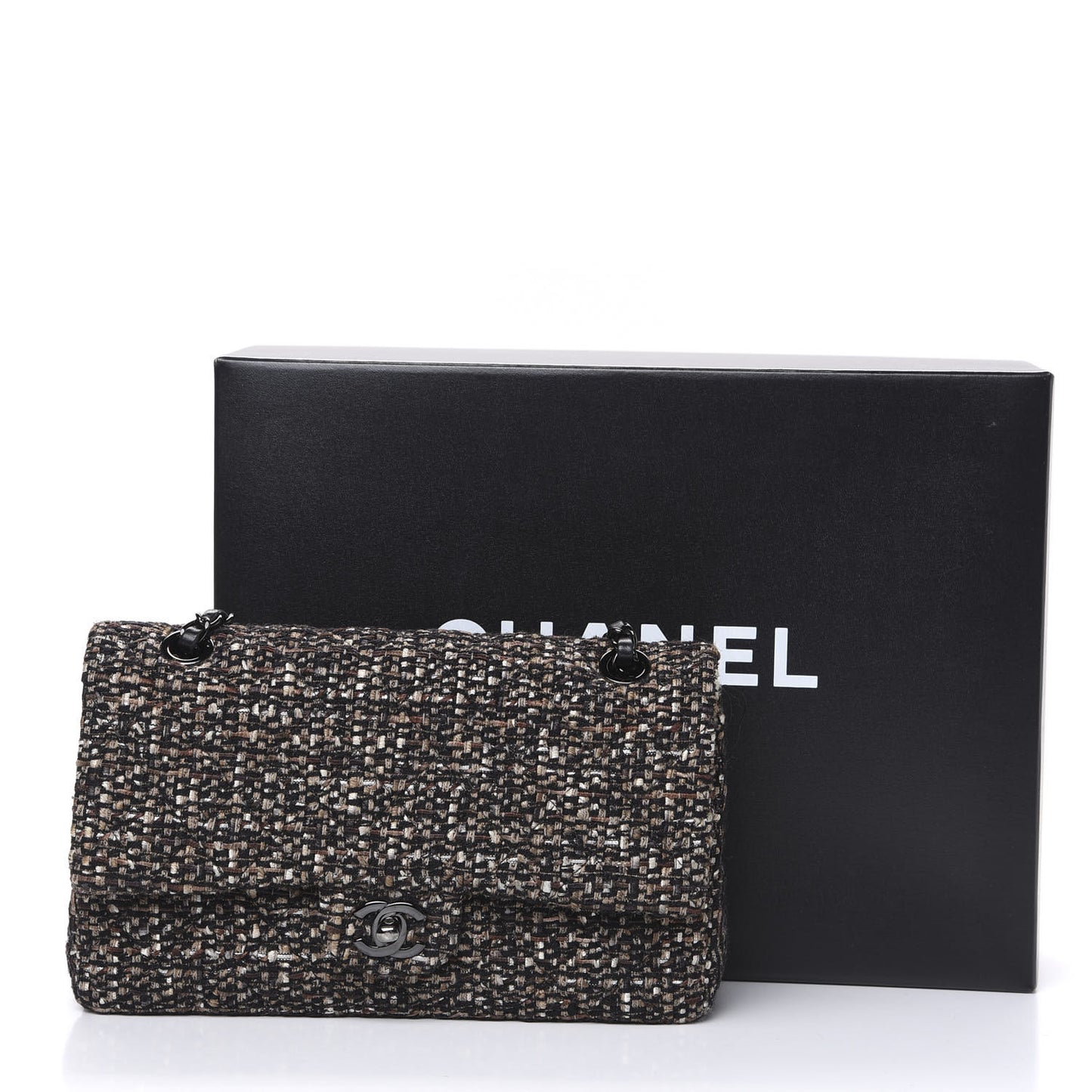 Tweed Quilted Medium Double Flap Brown