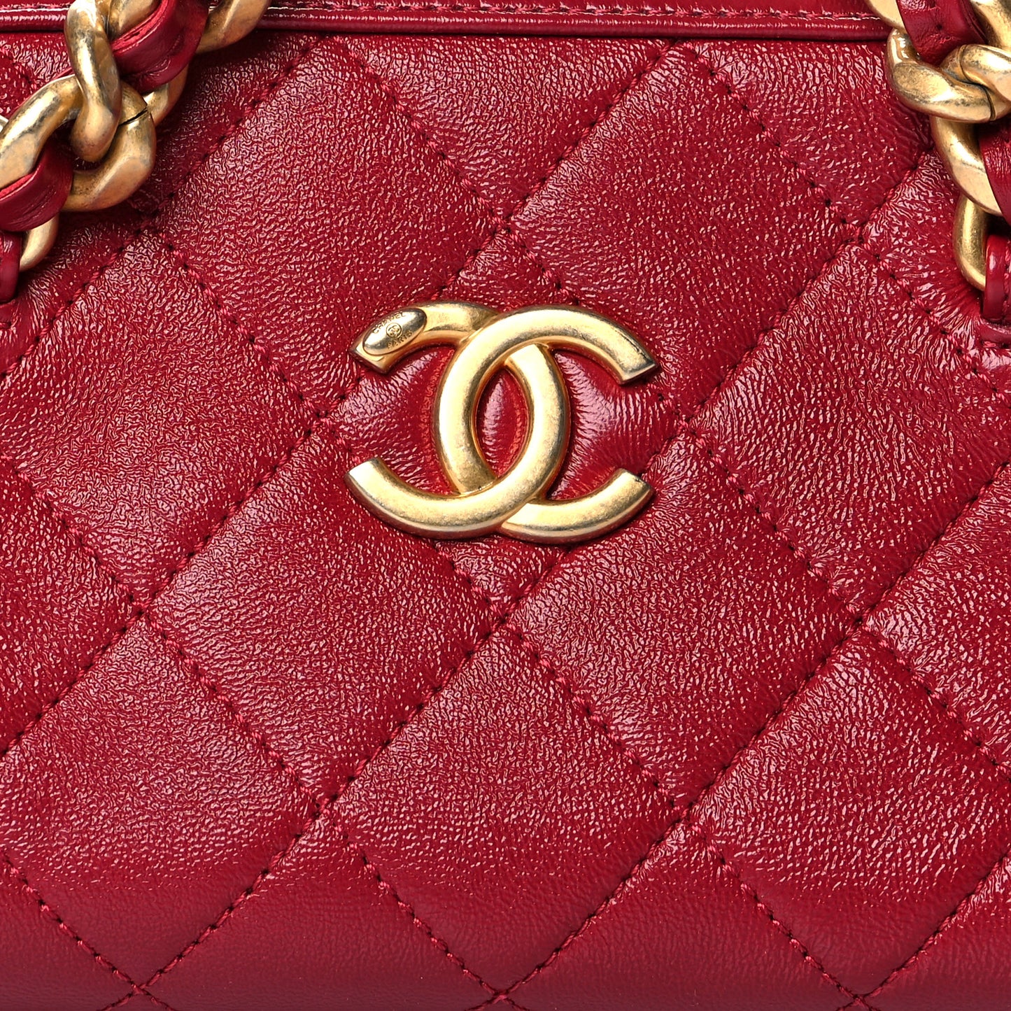 Shiny Lambskin Quilted Small Fashion Therapy Bowling Bag Dark Pink