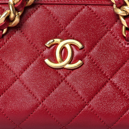 Chanel Shiny Lambskin Quilted Small Fashion Therapy Bowling Bag Dark Pink 8 of 12