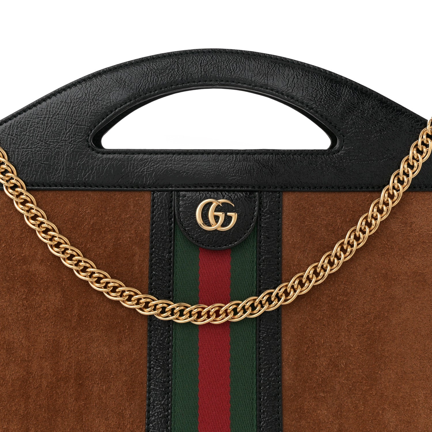 Gucci Suede Patent GG Web Medium Ophidia Top Handle Chain Nocciola Black 8 of 12