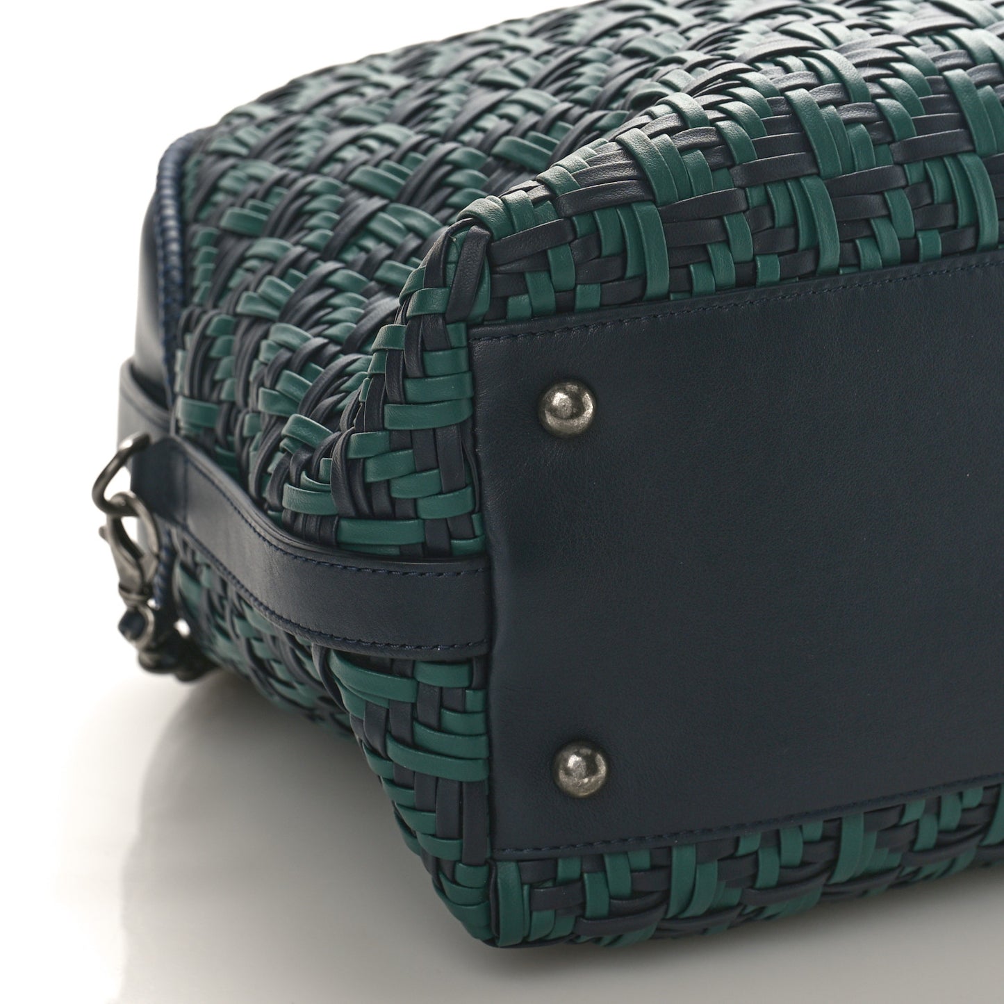 Calfskin Woven Bowling Bag Green Navy Blue