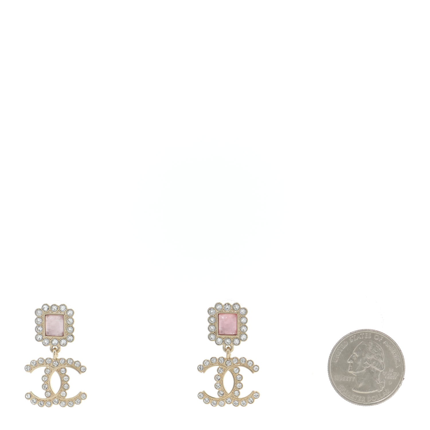 Chanel Crystal Pearl CC Drop Earrings Pink Gold 2 of 5