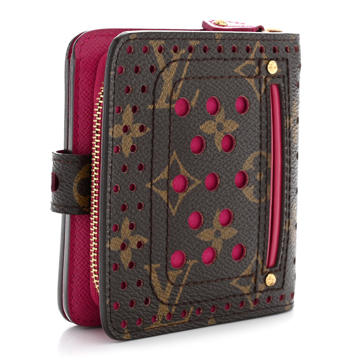 Monogram Perforated Compact Zipped Wallet Fuchsia