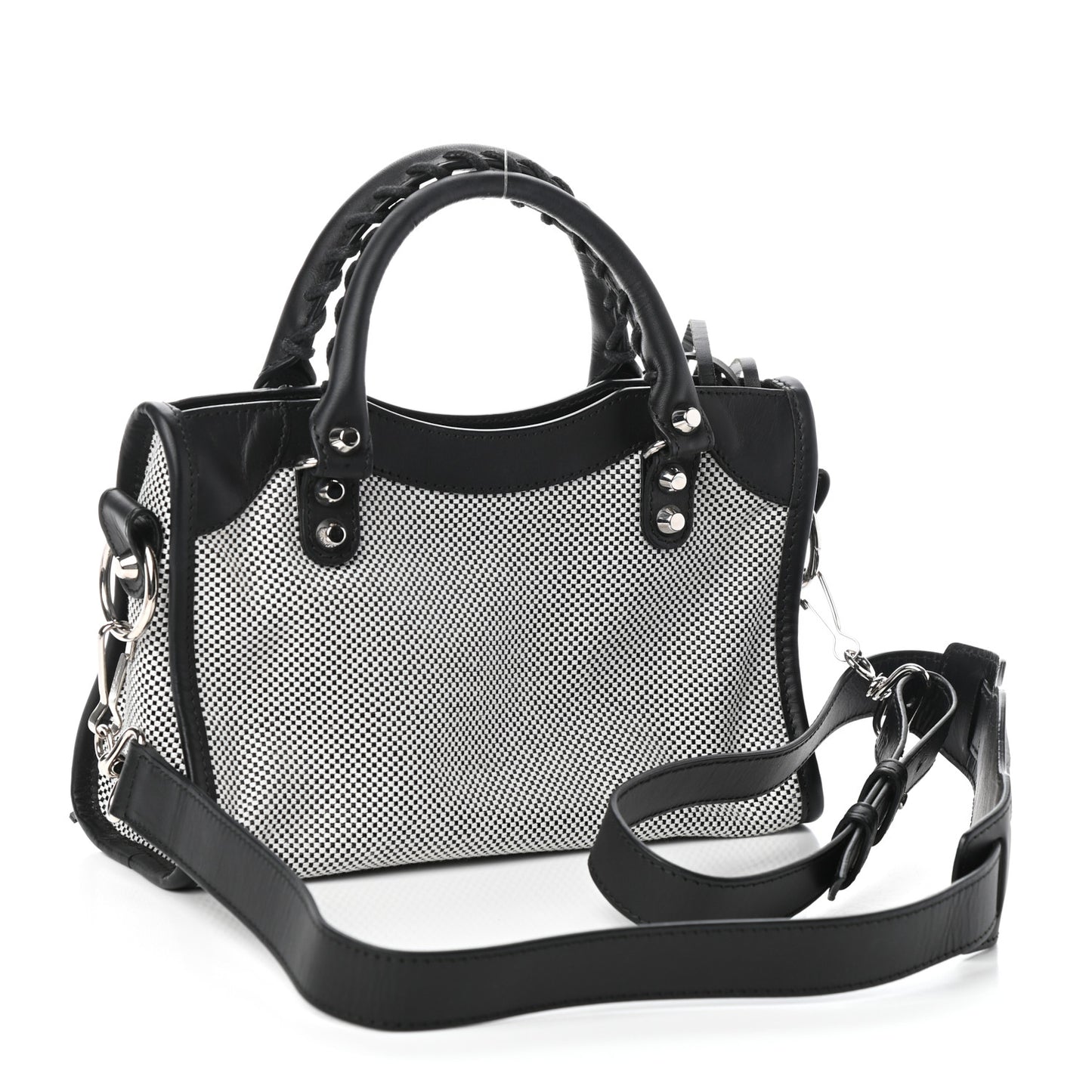 Calfskin Twill Classic Silver Hardware Mini City Black White