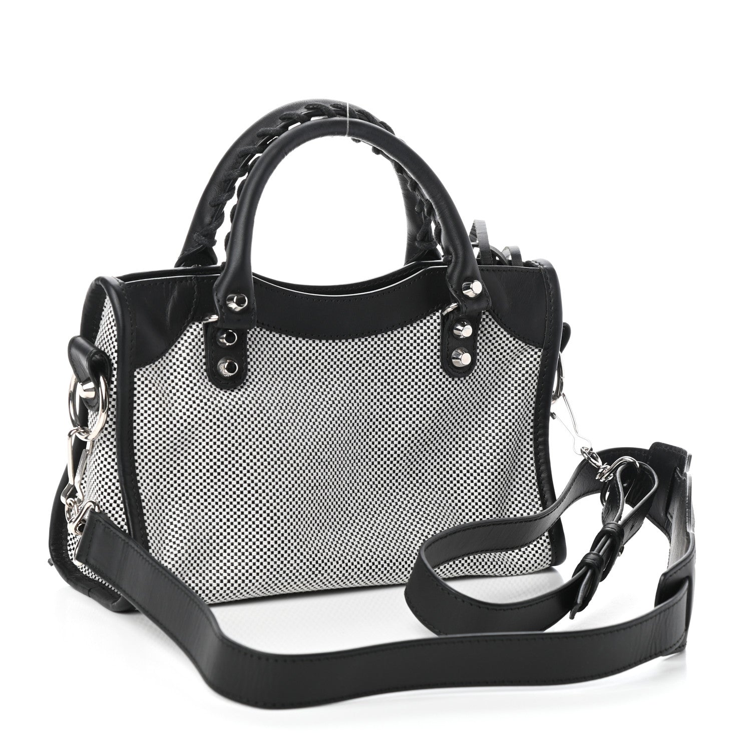 Balenciaga Calfskin Twill Classic Silver Hardware Mini City Black White 3 of 8