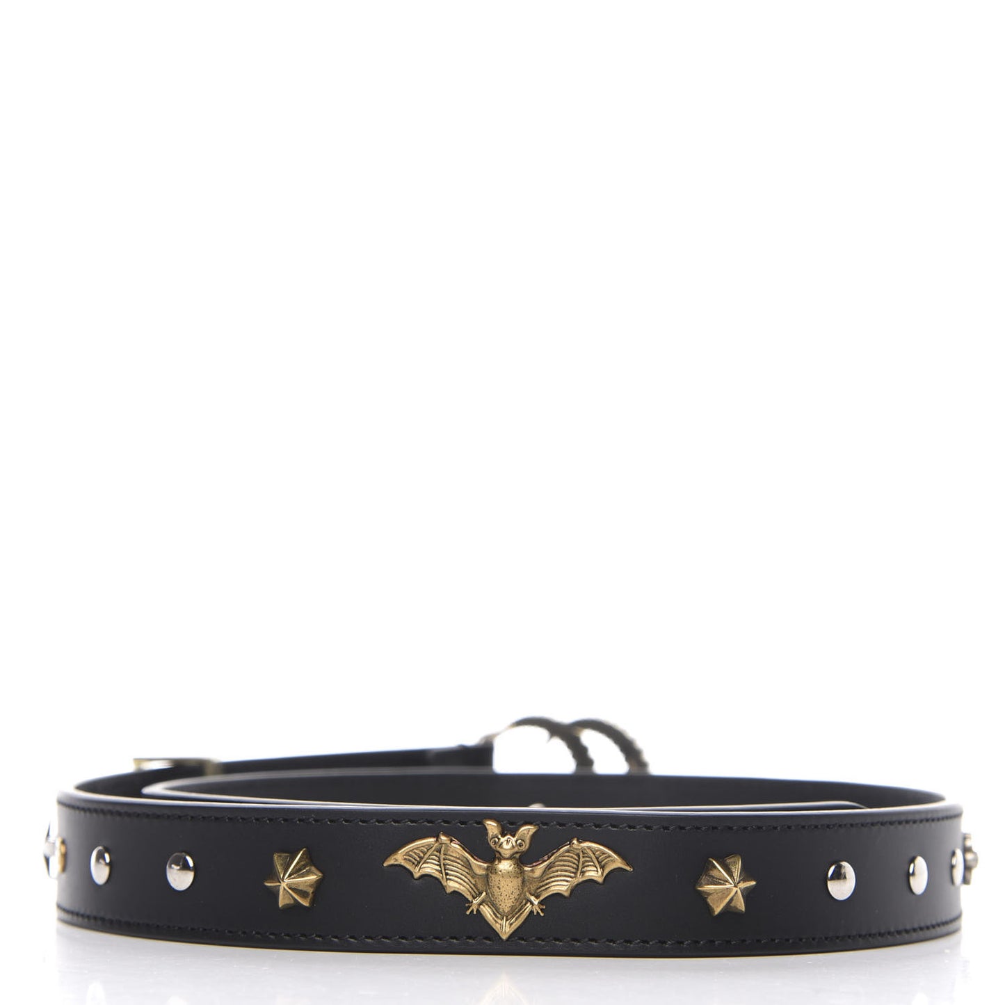 Calfskin Star Studded Torchon Double G Belt 80 32 Black