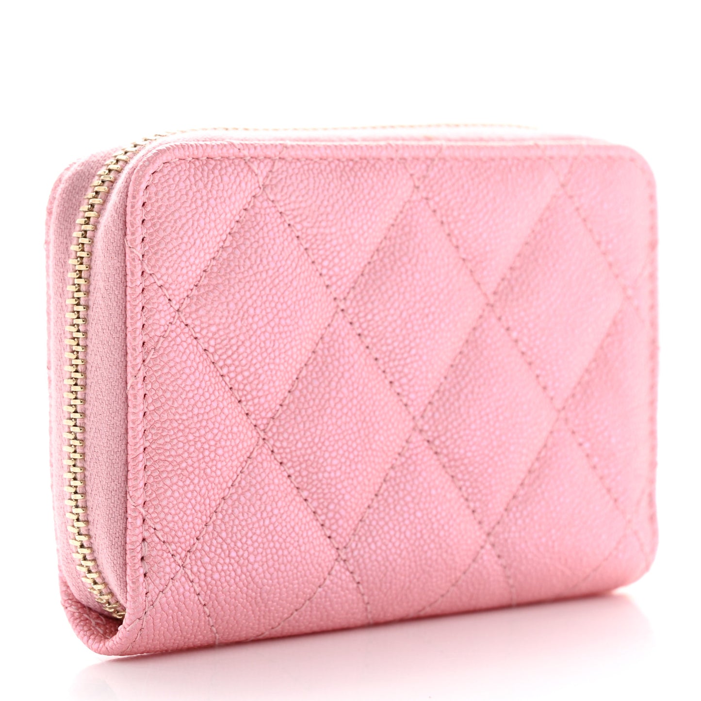 Iridescent Caviar Quilted Zip Coin Purse Pink