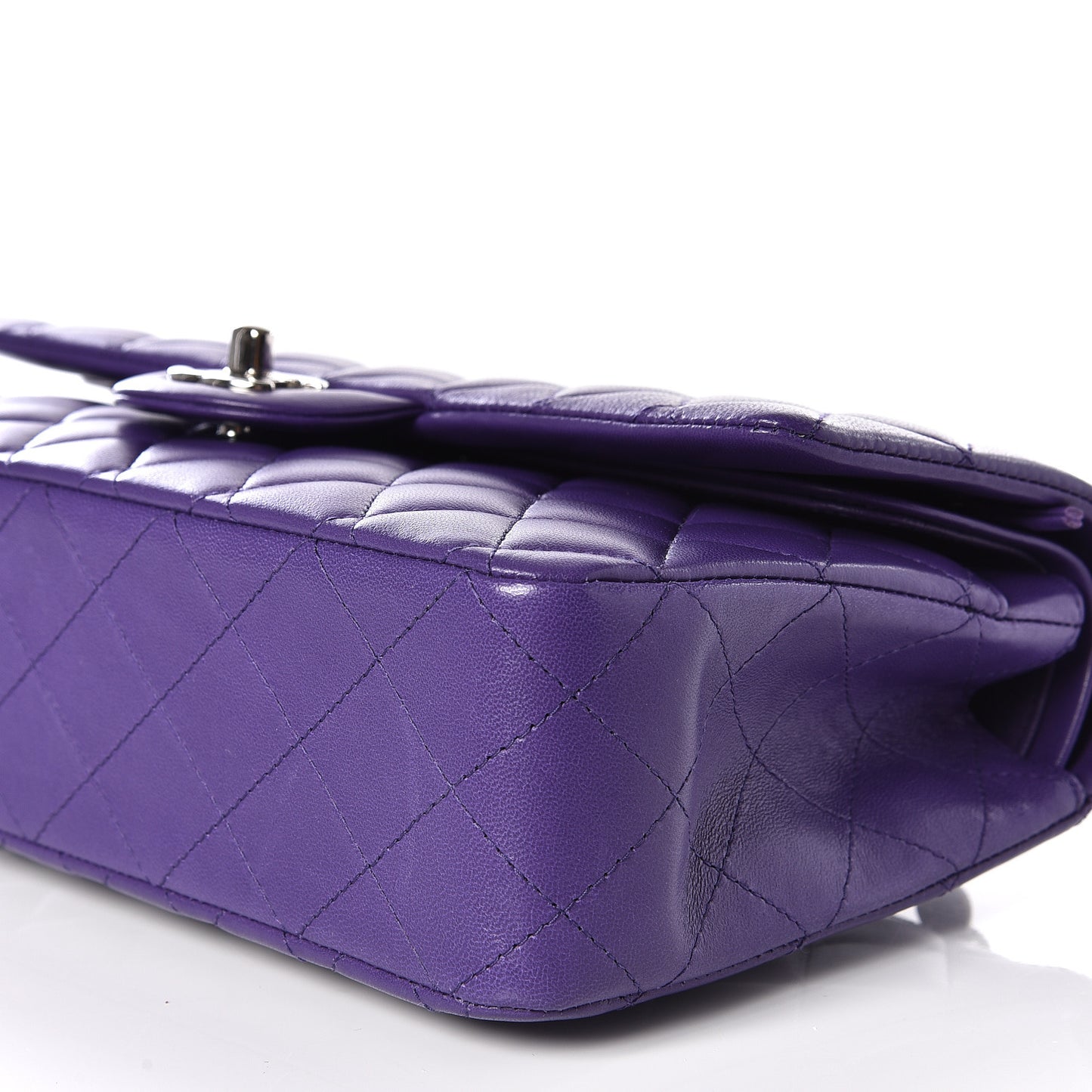 Lambskin Quilted Medium Double Flap Purple