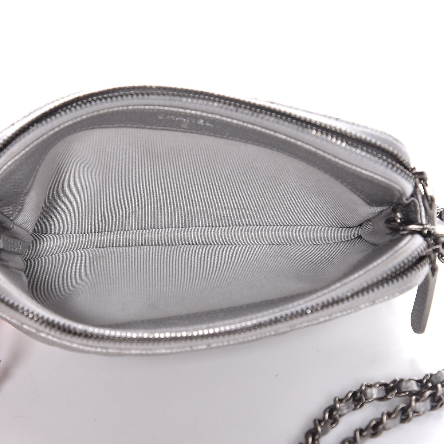 Metallic Caviar Quilted Small Clutch With Chain Silver