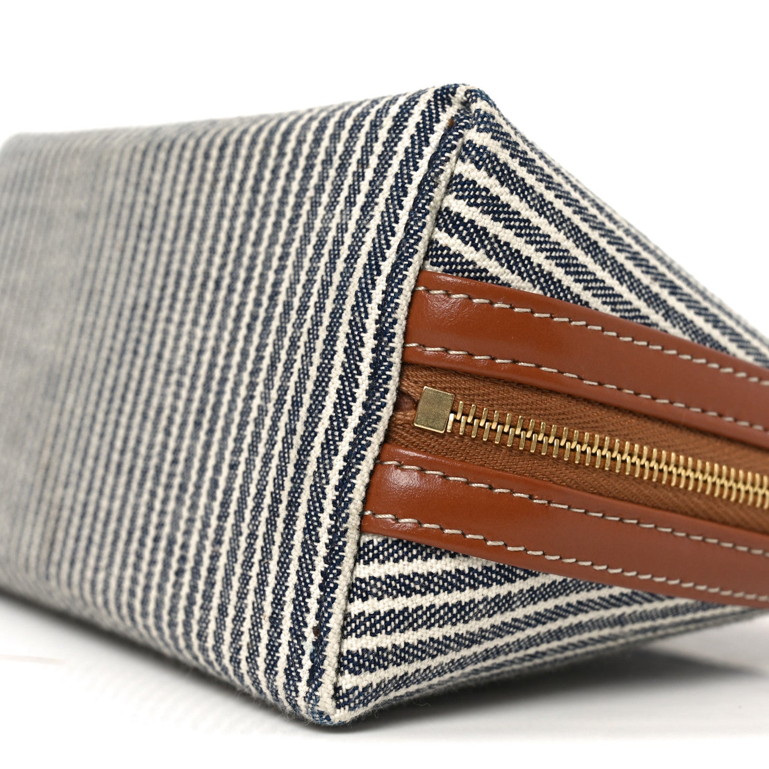Celine Canvas Calfskin Striped Triomphe Clutch On Chain Navy Blue Tan 9 of 9
