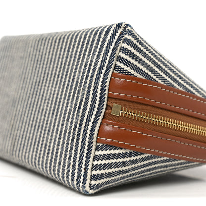 Celine Canvas Calfskin Striped Triomphe Clutch On Chain Navy Blue Tan 9 of 9