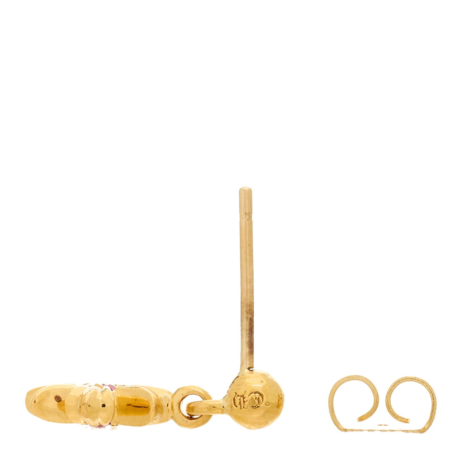 Chrome Hearts 22K Yellow Gold Pink Sapphire Tiny E CH Plus Single Drop Earring 3 of 5