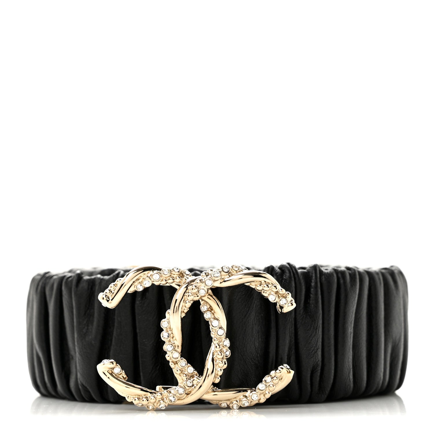 Chanel Calfskin Strass Ruched Rope CC Belt 80 32 Black 1 of 6