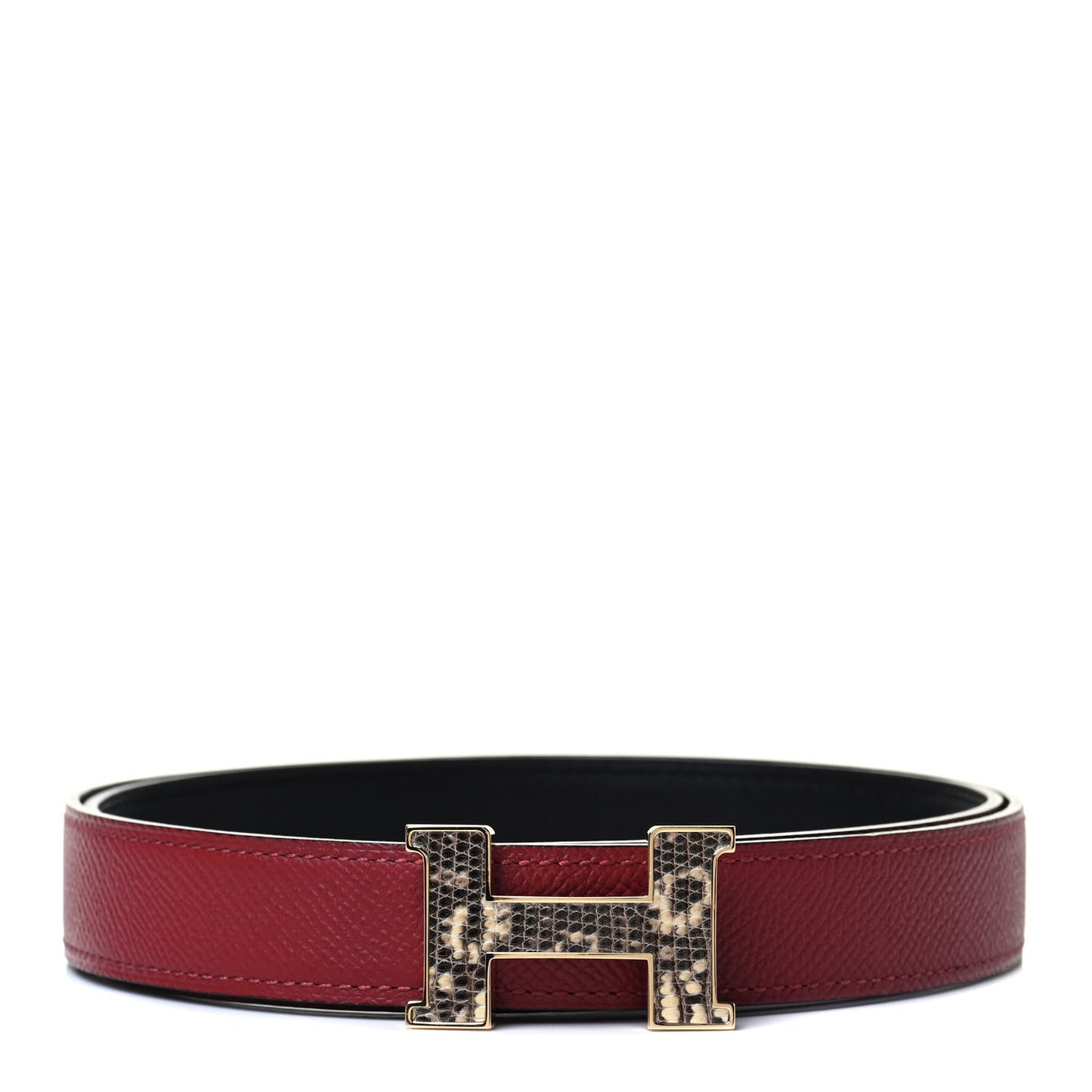 Epsom Swift Lizard 24mm Mini Constance H Belt 85 Rouge Grenat Black Ombre