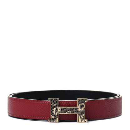 Hermes Epsom Swift Lizard 24mm Mini Constance H Belt 85 Rouge Grenat Black Ombre 1 of 5