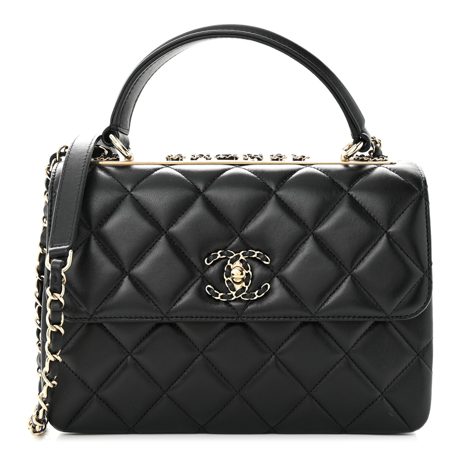 Chanel Lambskin Quilted Small Trendy CC Chain Dual Handle Flap Bag Black 1 of 11