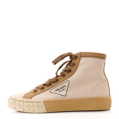 Prada Gabardine Triangle Logo Bi-Color Wheel High Top 35mm Sneakers 38.5 Corda Kaki 1 of 10