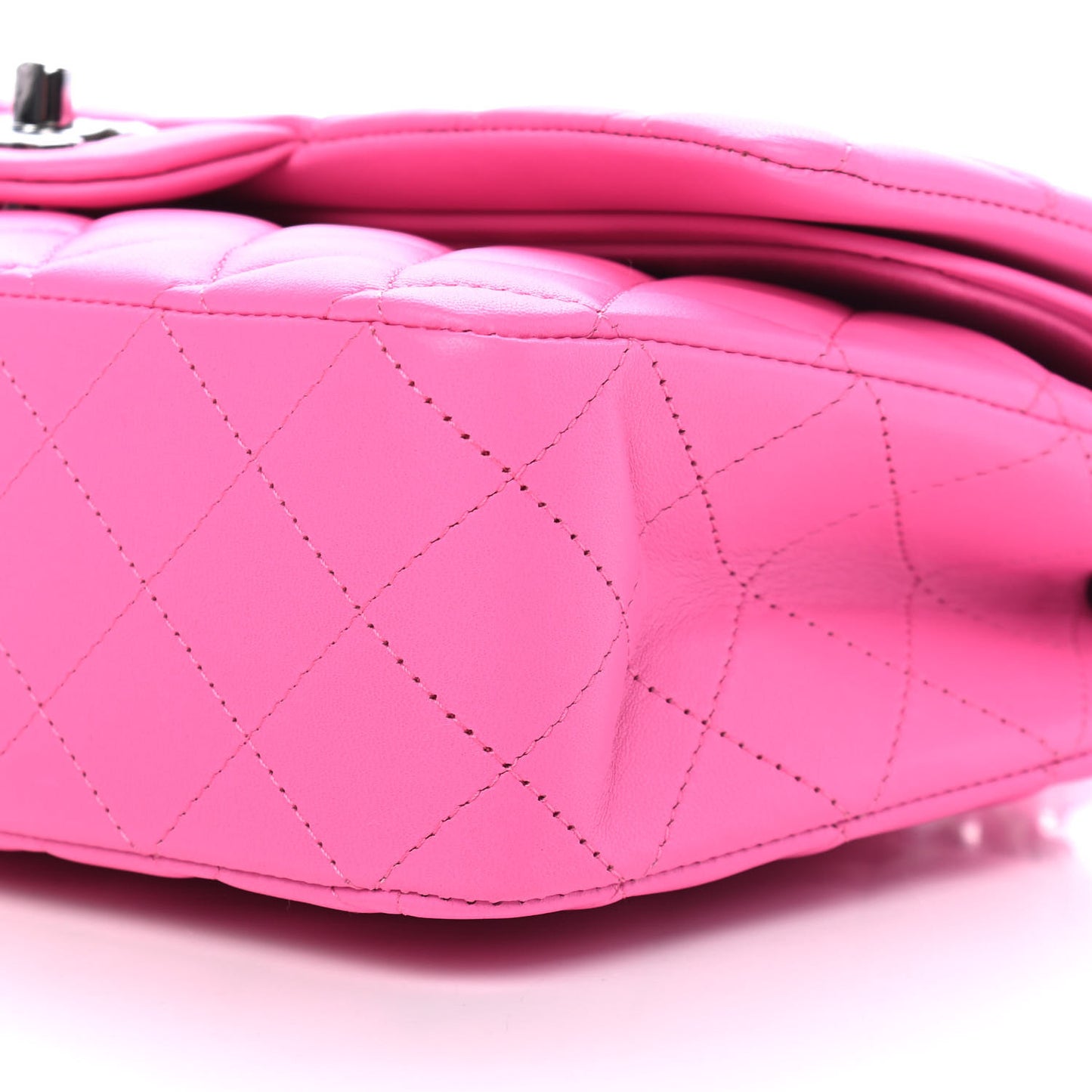 Lambskin Quilted Medium Double Flap Neon Pink