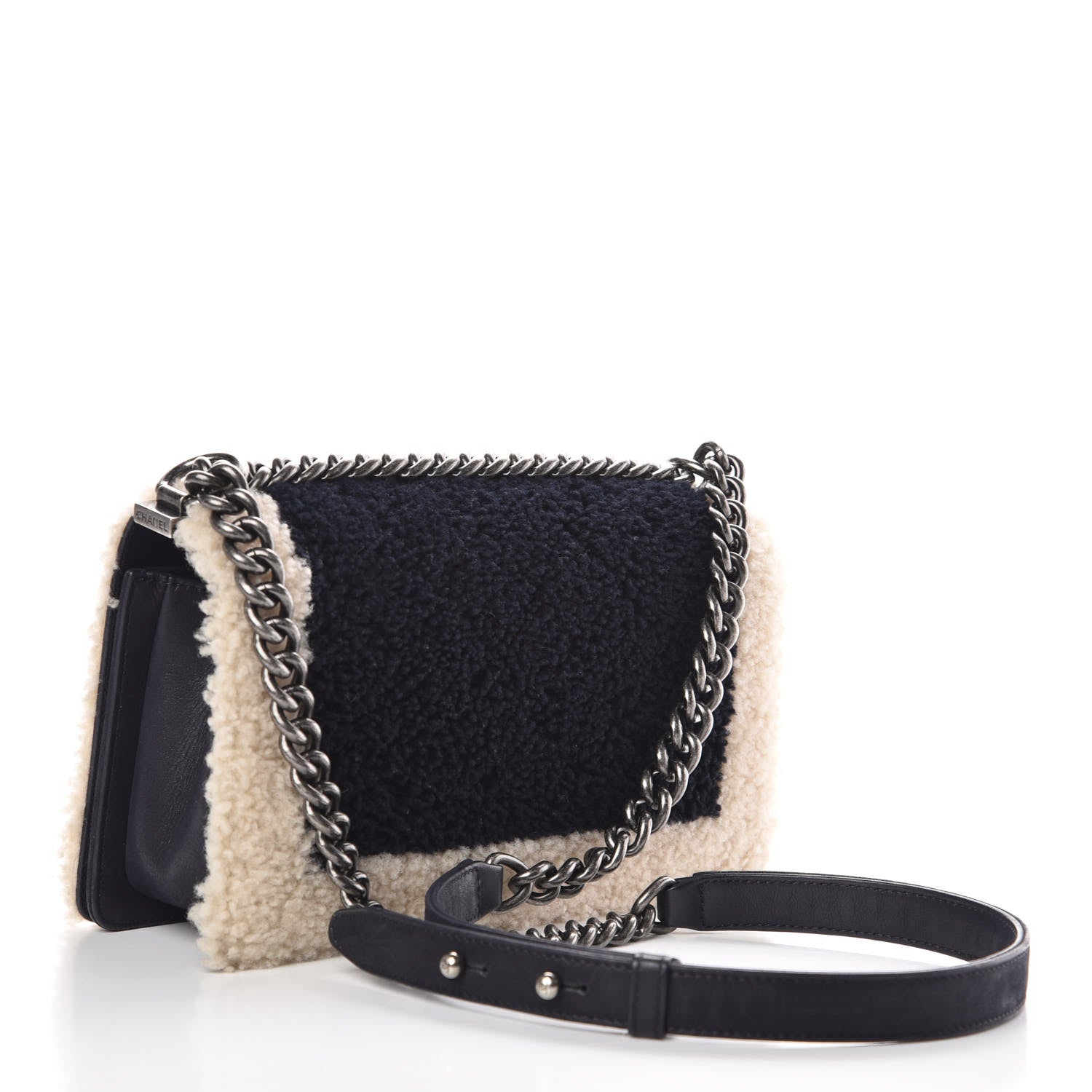Chanel Shearling Iridescent Calfskin Medium Boy Flap Navy 3 of 9