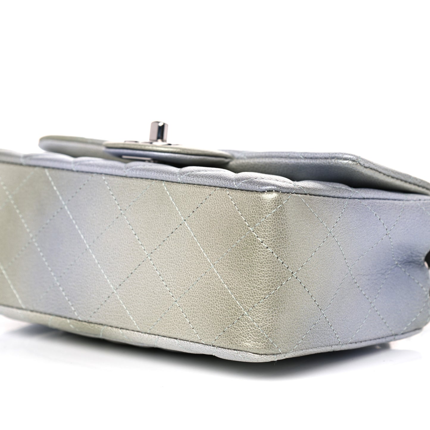 Metallic Goatskin Quilted Ombre Mini Rectangular Flap Grey Green