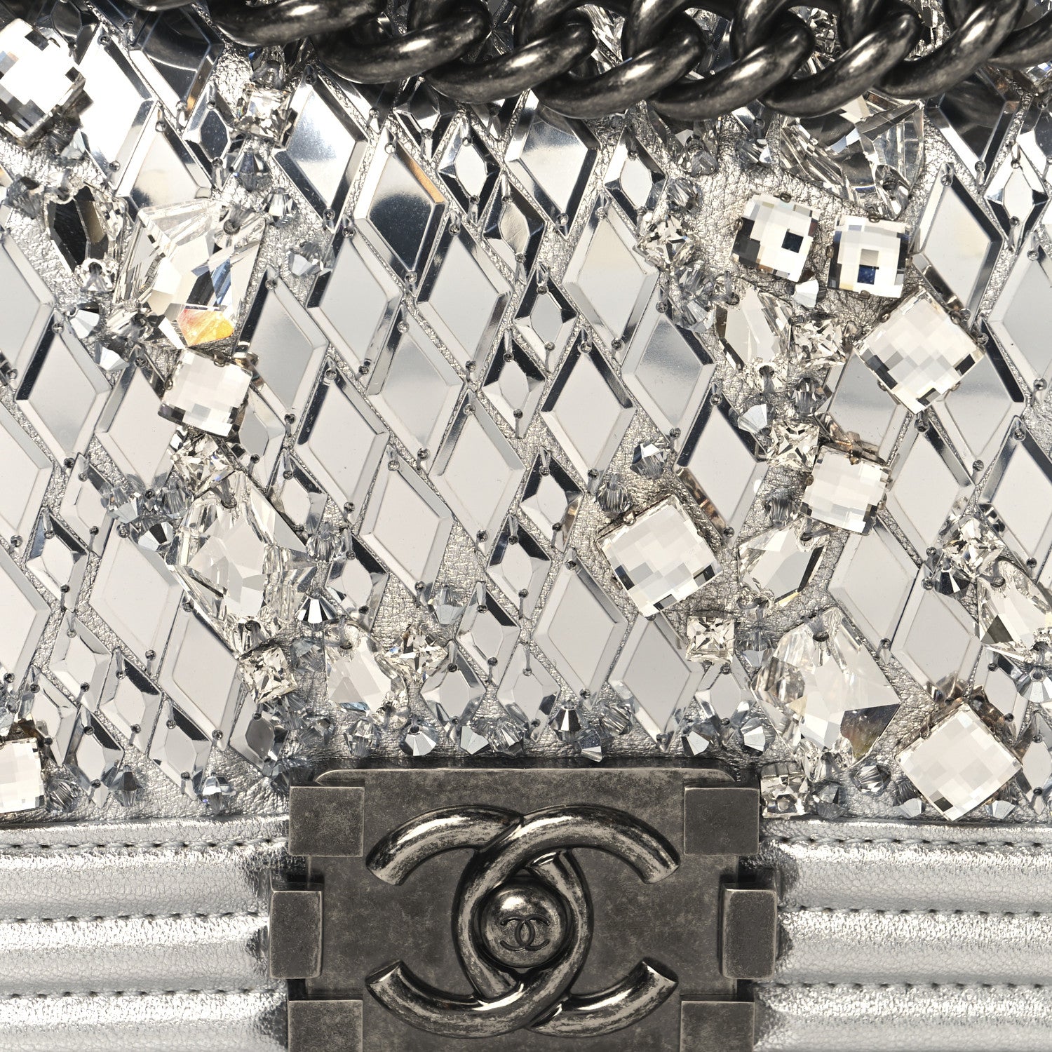 Chanel Metallic Calfskin Crystal Embroidered Small Boy Flap Silver 8 of 11