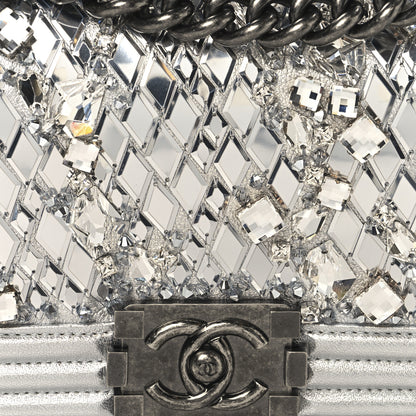 Chanel Metallic Calfskin Crystal Embroidered Small Boy Flap Silver 8 of 11